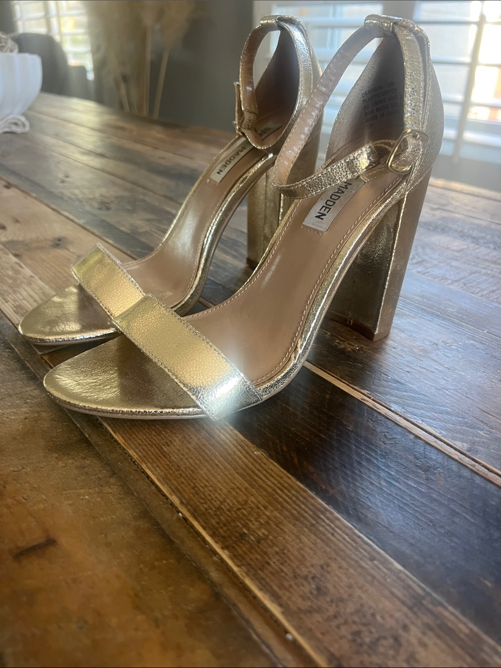 Steve Madden Gold Metallic Block Heel Sandals